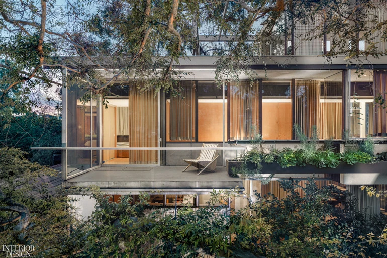 Front view of historic Neutra VDL Studio and Residences, home of architect Richard Neutra