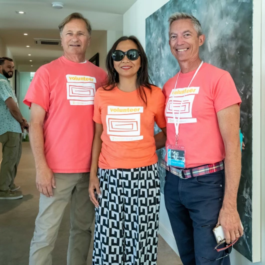 Modernism Week volunteers inside a Midcentury home in Palm Springs, California