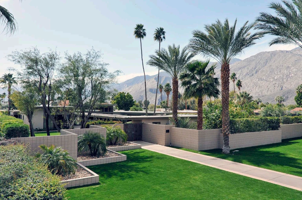 A high angle perspective of a Palm Springs modernism styled home
